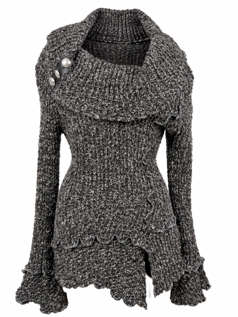 LaSeine Metallic Knit Sweater | Asymmetrical Cowl Neck | Boho Chic